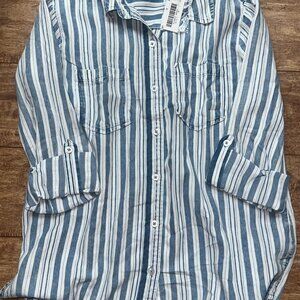 Billy T Blue & White Striped Button-Down Shirt – Size SP (Small Petite)